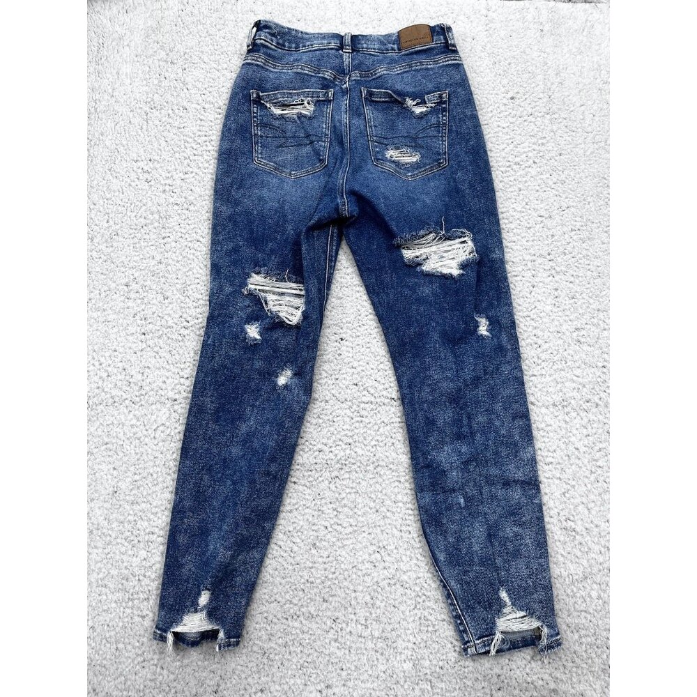 American Eagle Jeans Womens 4 Blue Medium Acid Wash Distressed Mom Jean - Picture 9 of 10